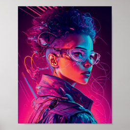 Coolan "Vacker Cyber Girl Synthwave Women Porträtt Poster