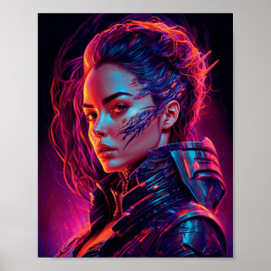 Coolan "Vacker Cyber Girl Synthwave Women Porträtt Poster