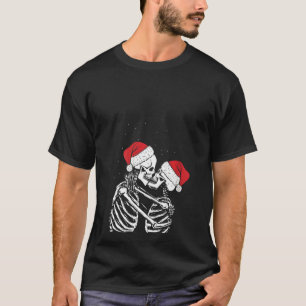 Coolan Womens Skeleton Kissing Couple Santa Hat Sn T Shirt