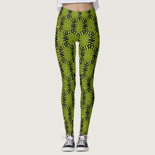 Coolans Abstrakt Grönt och svart geometrisk Mönste Leggings