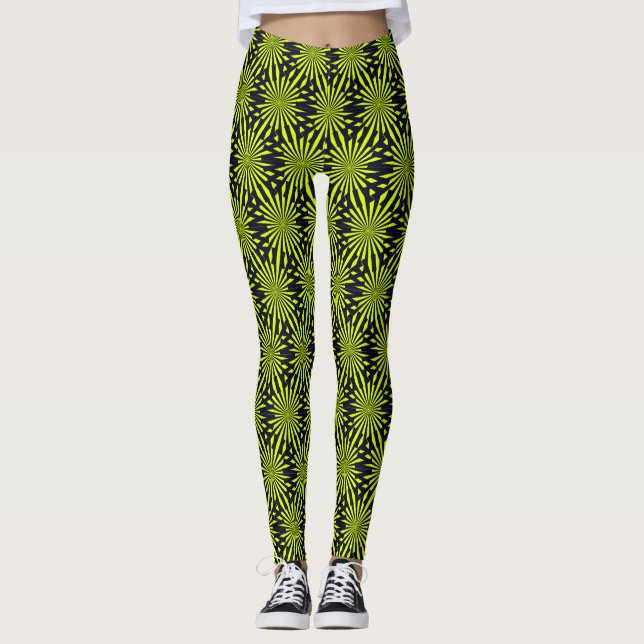 Coolans Abstrakt Grönt och svart geometrisk Mönste Leggings (Framsida)