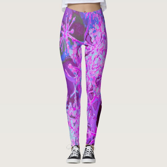 Coolans Abstrakt Retro Natur i Shock rosa och Lila Leggings (Framsida)