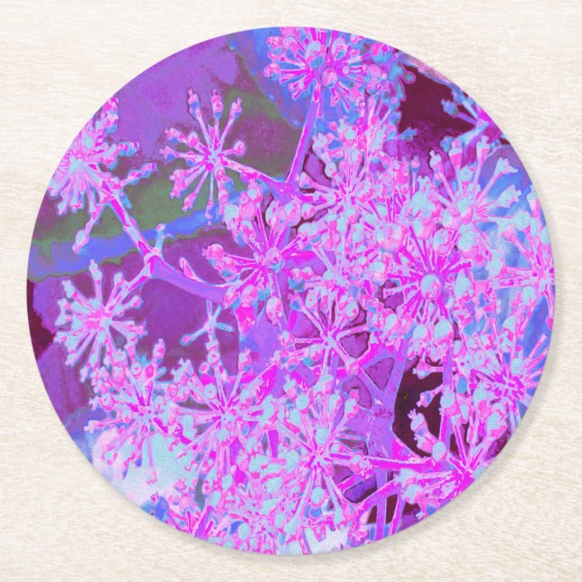 Coolans Abstrakt Retro Natur i Shock rosa och Lila Underlägg Papper Rund (Framsidan)