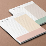 Coolans anpassade namn Modern Beige Sand Peach-lin Anteckningsblock<br><div class="desc">Den här coolan, ett modernt, anpassat anteckningsblock för färgblock, har en fodrad, tre färg-bakgrund i vitt, rost och beige. Det finns datumutrymme och alternativ för anpassad namnanpassning. Varje färgblock hjälper dig att prioritera och ordna anteckningar. Orangen grund kan användas för påminnelser. Nytt, modernt färg hjälper till att fokusera på sinnet...</div>