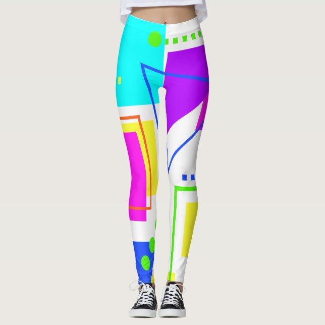 COOLANS ÅTSKILJEFORM: MÖNSTER 80S NEON FÄRG LEGGINGS (Framsida)