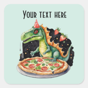Coolans barn, dinosaur pizza party lägger till tex fyrkantigt klistermärke
