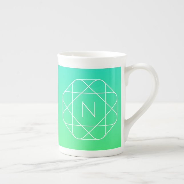 Coolans geometriska monogram | Grön gemene och blå Benporslin Mugg (Höger)