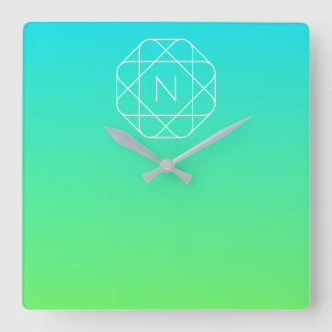 Coolans geometriska monogram Grön gemene och blå Fyrkantig Klocka