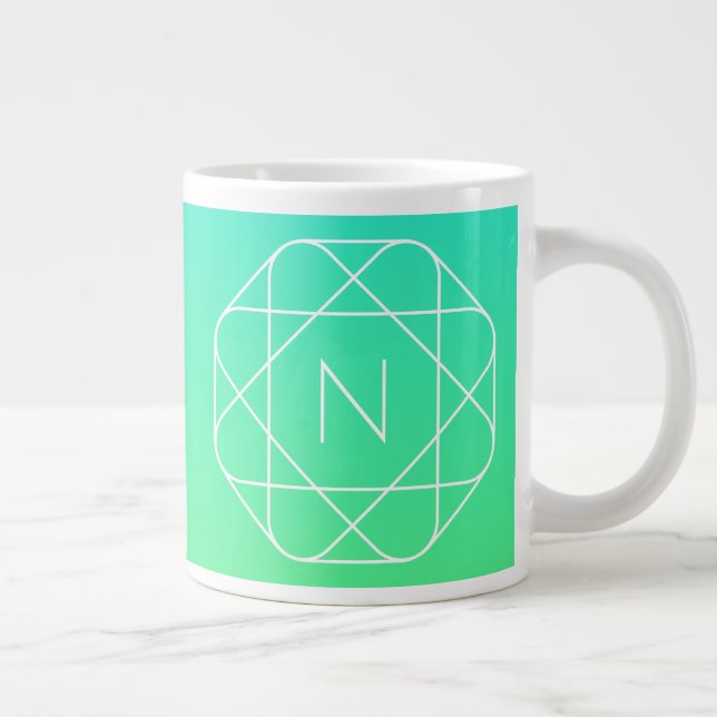 Coolans geometriska monogram | Grön gemene och blå Jumbo Mugg (Höger)