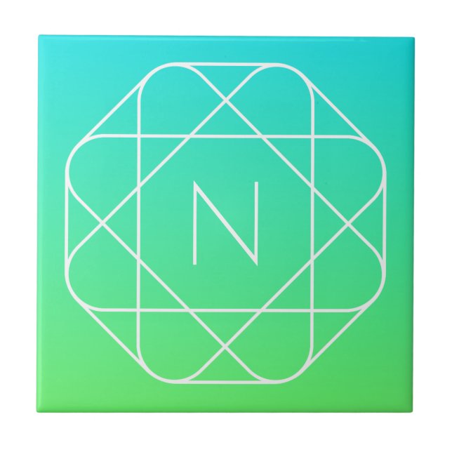 Coolans geometriska monogram | Grön gemene och blå Kakelplatta (Framsidan)
