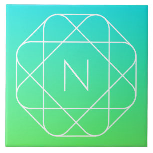 Coolans geometriska monogram Grön gemene och blå Kakelplatta