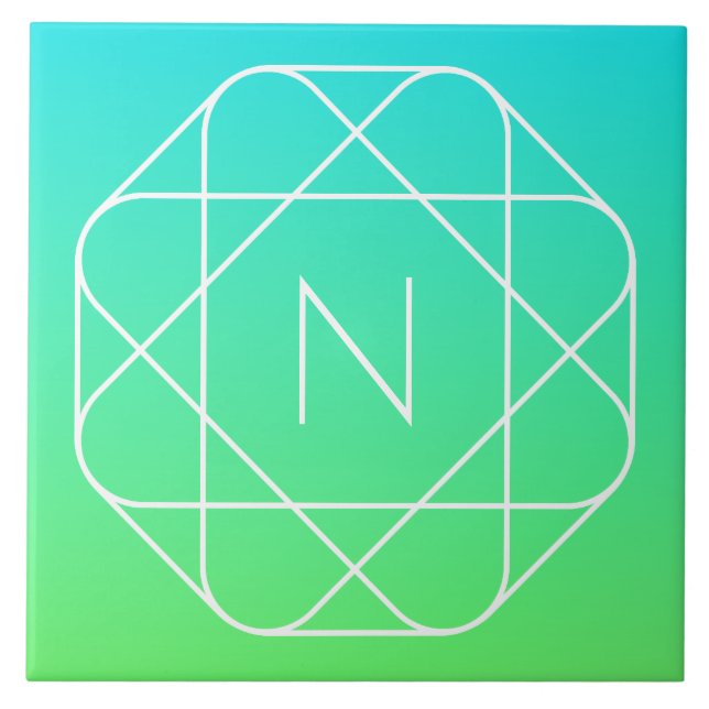 Coolans geometriska monogram | Grön gemene och blå Kakelplatta (Framsidan)