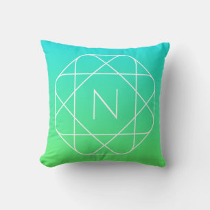 Coolans geometriska monogram Grön gemene och blå Kudde