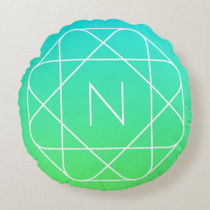 Coolans geometriska monogram   Grön gemene och blå Rund Kudde