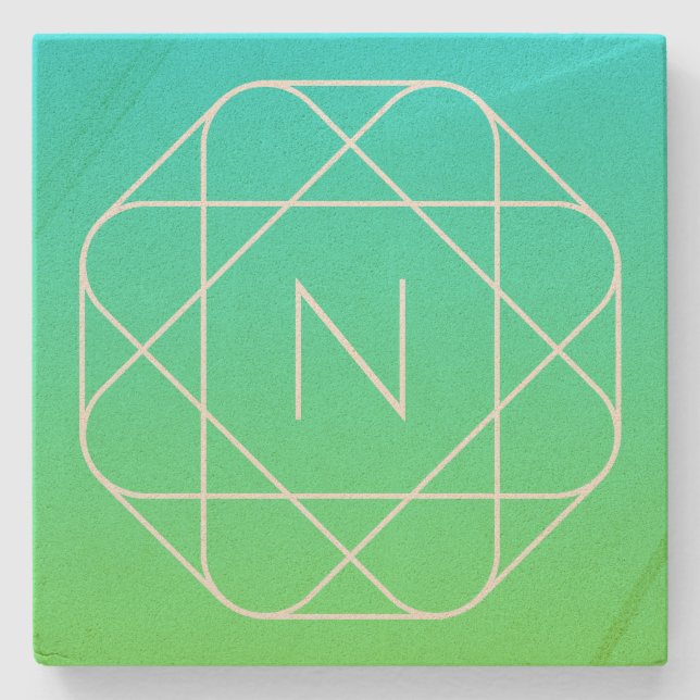 Coolans geometriska monogram | Grön gemene och blå Stenunderlägg (Framsidan)