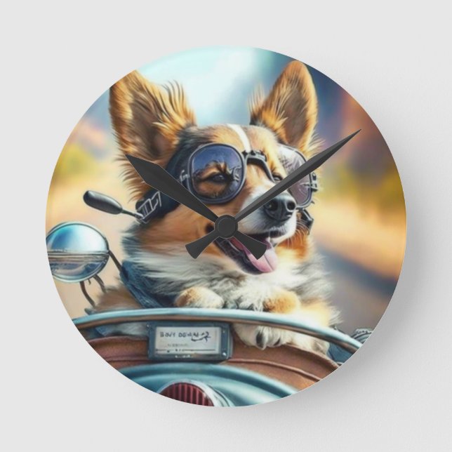 Coolans hund biker,söt hund för akrylväggklocka rund klocka (Framsida)