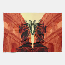 Coolans moderna kollage av historiskt Rom i rött Kökshandduk