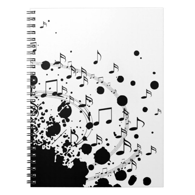 coolans musikexplosion, svart och vitt anteckningsbok med spiral (Framsidan)