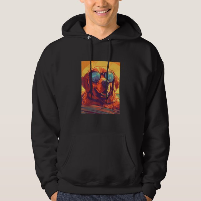 Cooler Golden Retriever Dog With Sunglasses In Sum Hoodie (Framsida)