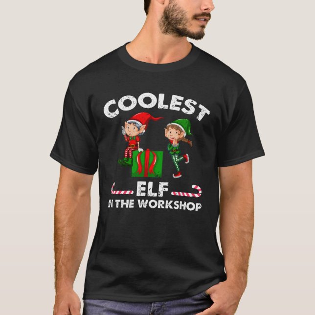 Coolest Elf In The Workshop Christmas Elf Costume T Shirt (Framsida)