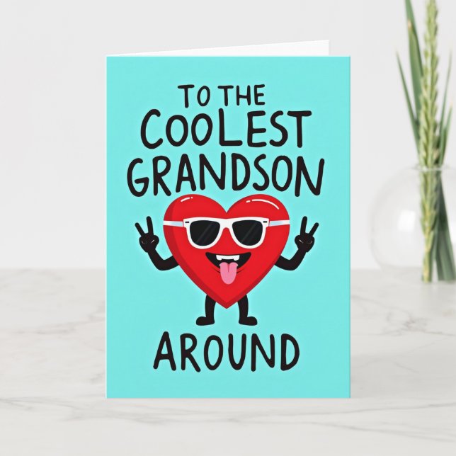 Coolest Grandson Heart Birthday Card Kort (Framsida)