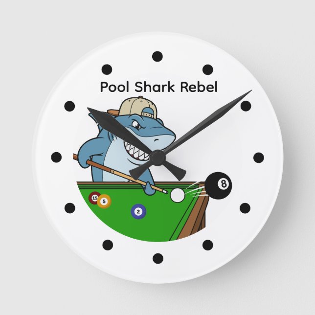 Coolest Man Cave Pool Shark Rebel Wall Clocks Rund Klocka (Framsida)
