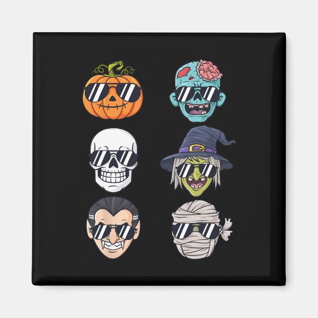 Coolest Pumpkin Halloween Skeleton Witch Vampire B Magnet (Framsidan)