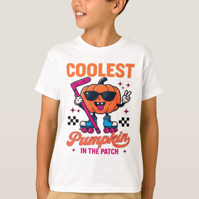 Coolest Pumpkin In The Patch – Roller Hockey Fun D T Shirt (Framsida)