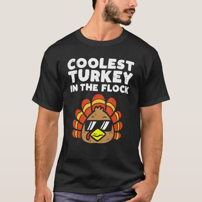 Coolest Turkey Flock Cute Thanksgiving Kids Boys G T Shirt (Framsida)