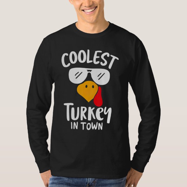 Coolest Turkey in Town Boys Thanksgiving Funny Aut T Shirt (Framsida)