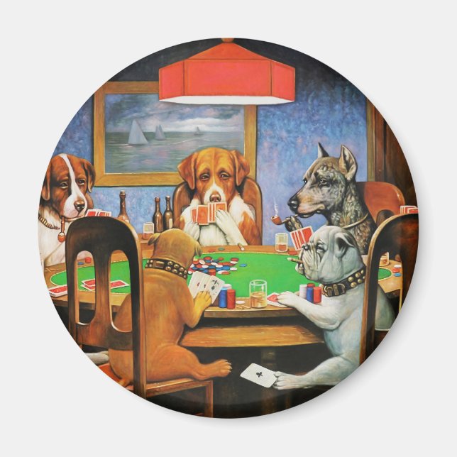 Coolidge Classic Vintage Hund Pokerspel Konst Magnet (Framsidan)