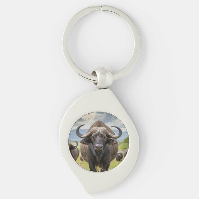 Coolt Buffalo Metall Nyckelband! Swirl Silverfärgad Nyckelring (Framsidan)