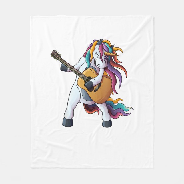 Coolt Enhörning Spelar Gitarr _ Roligt Djur Gitarr Fleecefilt (Framsidan)