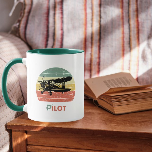 Coolt flygplan & solnedgång, Vintage Retro stil En Mugg (Skapare uppladdad)