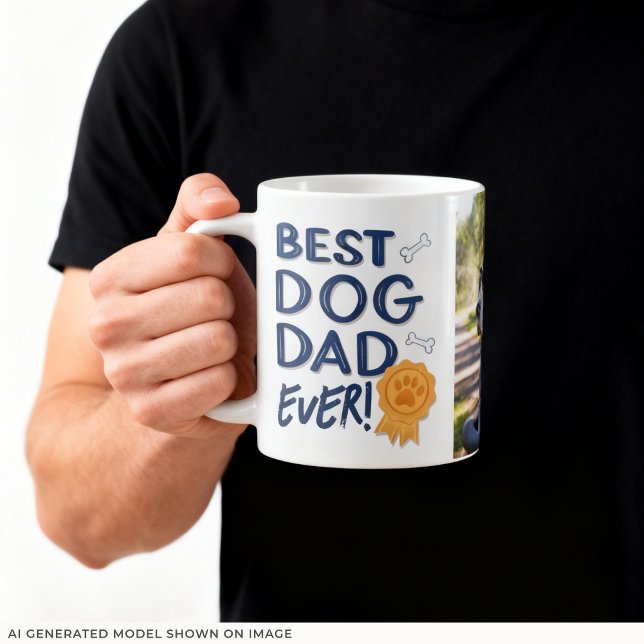 Coolt Foto Bästa Hundpappa Någonsin Kaffemugg (An 11-oz mug is shown. Customize it with a dog photo and choose mug style and size.)