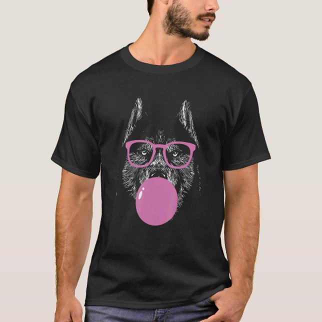 Coolt Husky Ansikte Äter Tuggummi Och Gör En Bubbl T Shirt (Framsida)