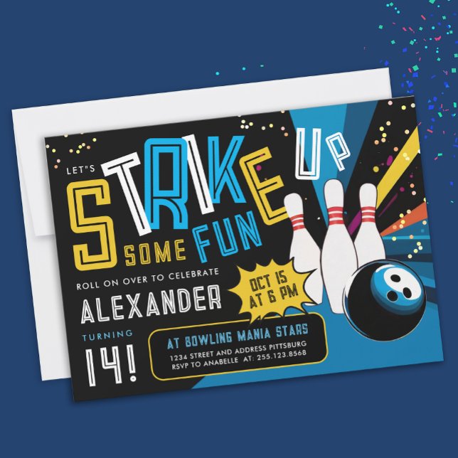 Coolt Låt oss starta en färgrik bowling sportfest Inbjudningar (Skapare uppladdad)