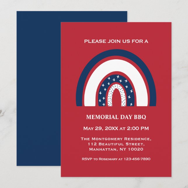 Coolt minnesdag BBQ-fest rött vitt blått regnbåge Inbjudningar (Fram/baksida)