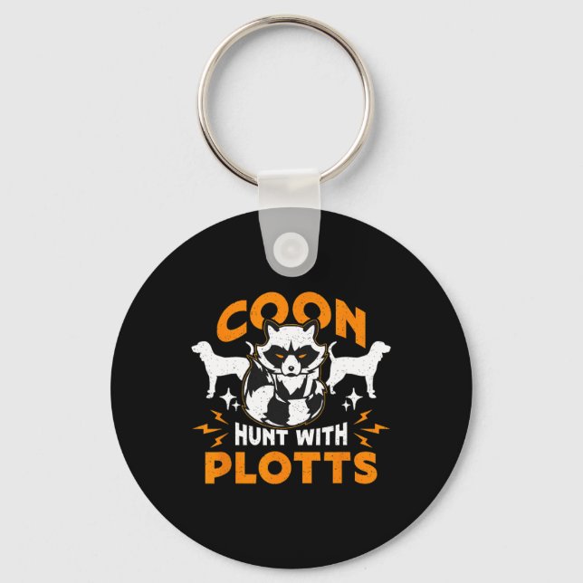 Coon Hunt med Plotts Hunting Coon Hunters Raccoon Nyckelring (Framsida)