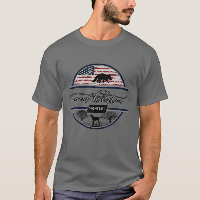Coon Hunter - Night Life - American Hunting T Shirt (Framsida)