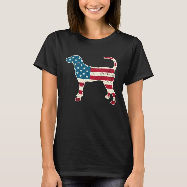 Coonhound 4th of July Men Women USA American Flag  T Shirt (Framsida)