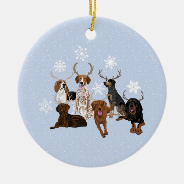 Coonhound Antlers Blue Julgransprydnad Keramik (Framsidan)