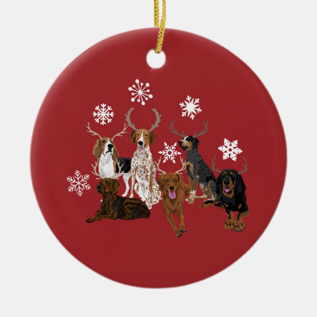 Coonhound Antlers red Julgransprydnad Keramik (Framsidan)