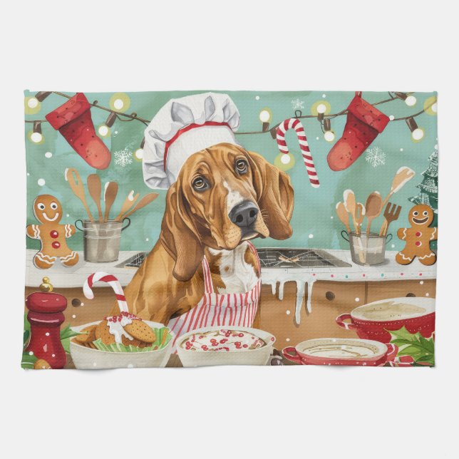 Coonhound Helgdag Baking: Festive God jul Kökshandduk (Horisontell)