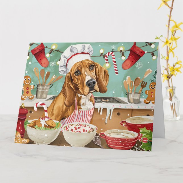 Coonhound Helgdag Baking: Festive God jul Kort (Gul blomma)