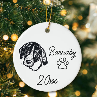 Coonhound Hund Anpassat Namn & År Linje Konst Julgransprydnad Keramik