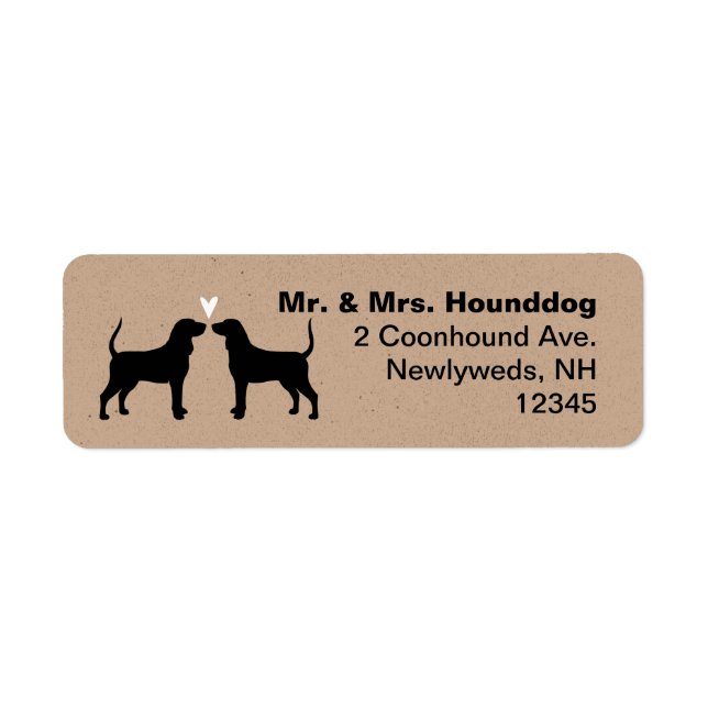 Coonhound Hund Silhouettes med Heart Adress Returadress Etikett (Framsidan)
