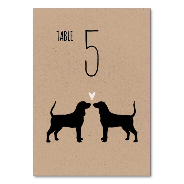 Coonhound Hund Silhouettes Wedding Reception Bordsnummer (Framsidan)