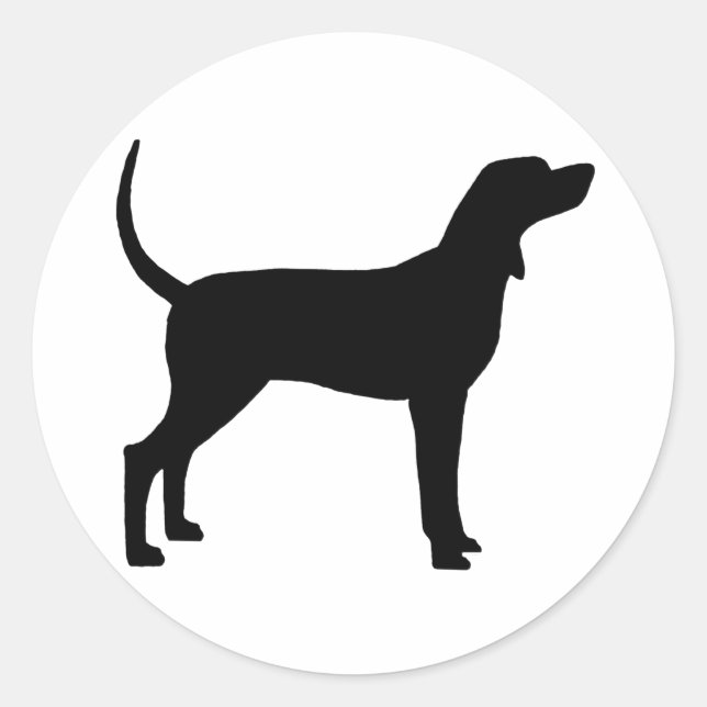 Coonhound Silhouette (svart) Runt Klistermärke (Framsida)