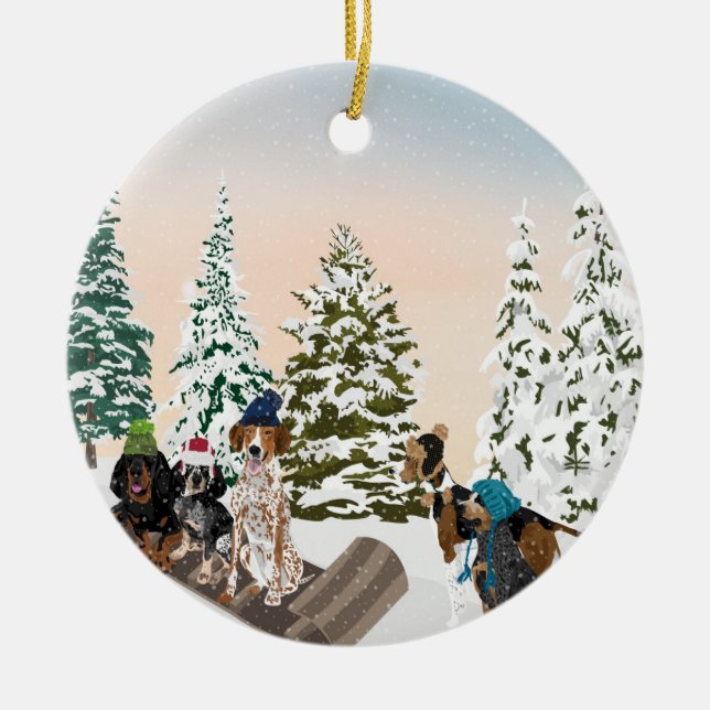 Coonhound Sleding Julgransprydnad Keramik (Framsidan)